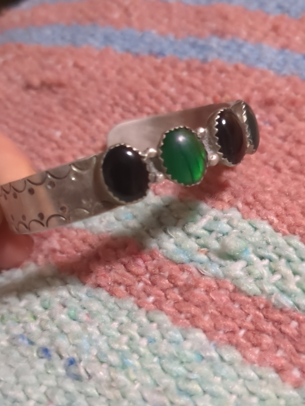Vintage Southwestern Sterling Silver Multi-Stone Cuff Bracelet